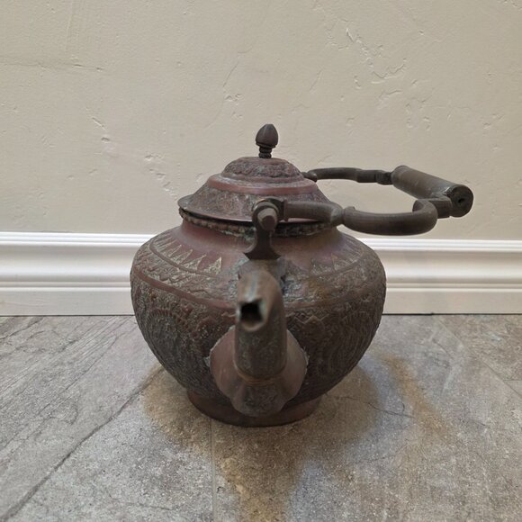 Antique Middle Eastern Persian Qajar Handmade Tin Cooper Kettle Coffee Tea Pot - Picture 3 of 11